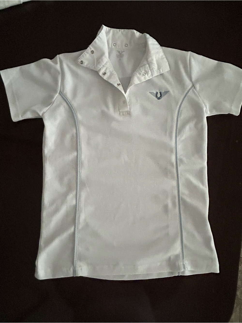 TuffRider White Kids Kirby Kwik Dry Show Riding Shirt with Contrast Trim